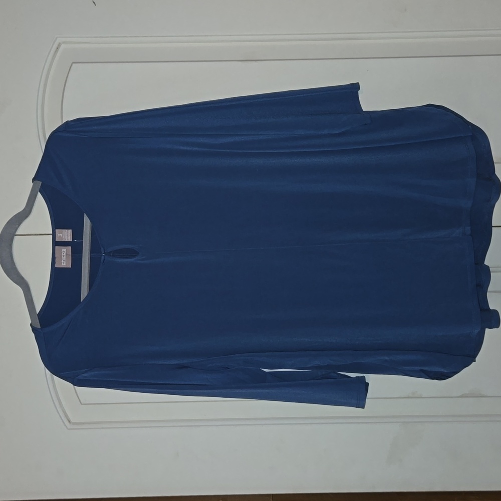 NWT Chico's Blue 3/4 Sleeve Keyhole Top Travel Size 3 Leona Colonial Coast